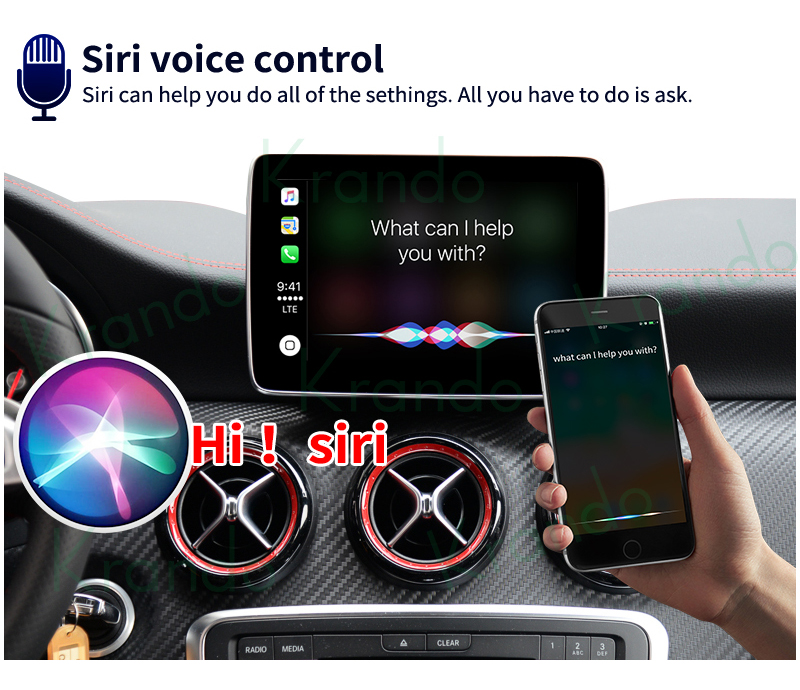 Krando Wireless Carplay Interface Box per Mercedes Benz A W176 GLA W156 NTG 4.0 4.5 5.0 Siri Control Android aggiornamento automatico AI
