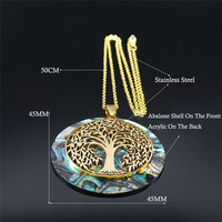 Abalone Shell Collier Arbre Vie En Acier Inoxydable Boho Bijoux Collier Or Naturel Mère Perle Shell Plante Motif pour les Femmes