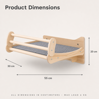 Étagère murale pour chat en bois massif avec cadre en bois et coussin en feutre, garde-corps en bois, gain de place pour chats d'intérieur