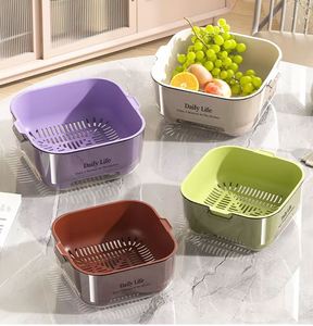 Égouttoir de cuisine double couche multifonctionnel, style Instagram, grande capacité, pour légumes et fruits, design esthétique - Product Image 2