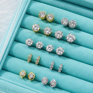 Moissanite 0.5CT 1CT 2CT 3CT Gold Plated 925 Sterling <b>Silver</b> Vvs Moissanite <b>Stud</b> Earrings With Gra Certificate - Product Image 5