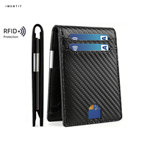 Dompet tepi besi warna kustom pria, kantung kartu lipat dua serat karbon klip uang Vertikal Horizontal untuk lelaki