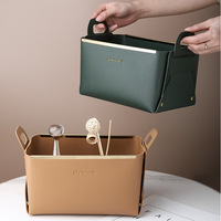 Organisateur de rangements moderne fait main sur mesure, boîte de rangement rectangulaire en cuir pliable pour coffre de voiture, 18L, pour soins de la peau et cosmétiques, sans couvercle