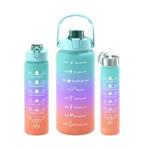 Bpa frei große Kapazität Progressive Farbe Wasser becher 3 Set im Freien gefrostet Trink plastik Wasser becher Sport flasche mit Strohhalm