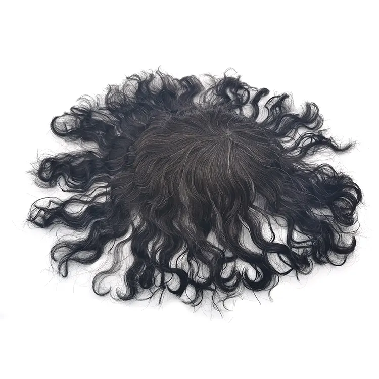 En gros soie base bouclés hommes perruque toupet kit cheveux humains