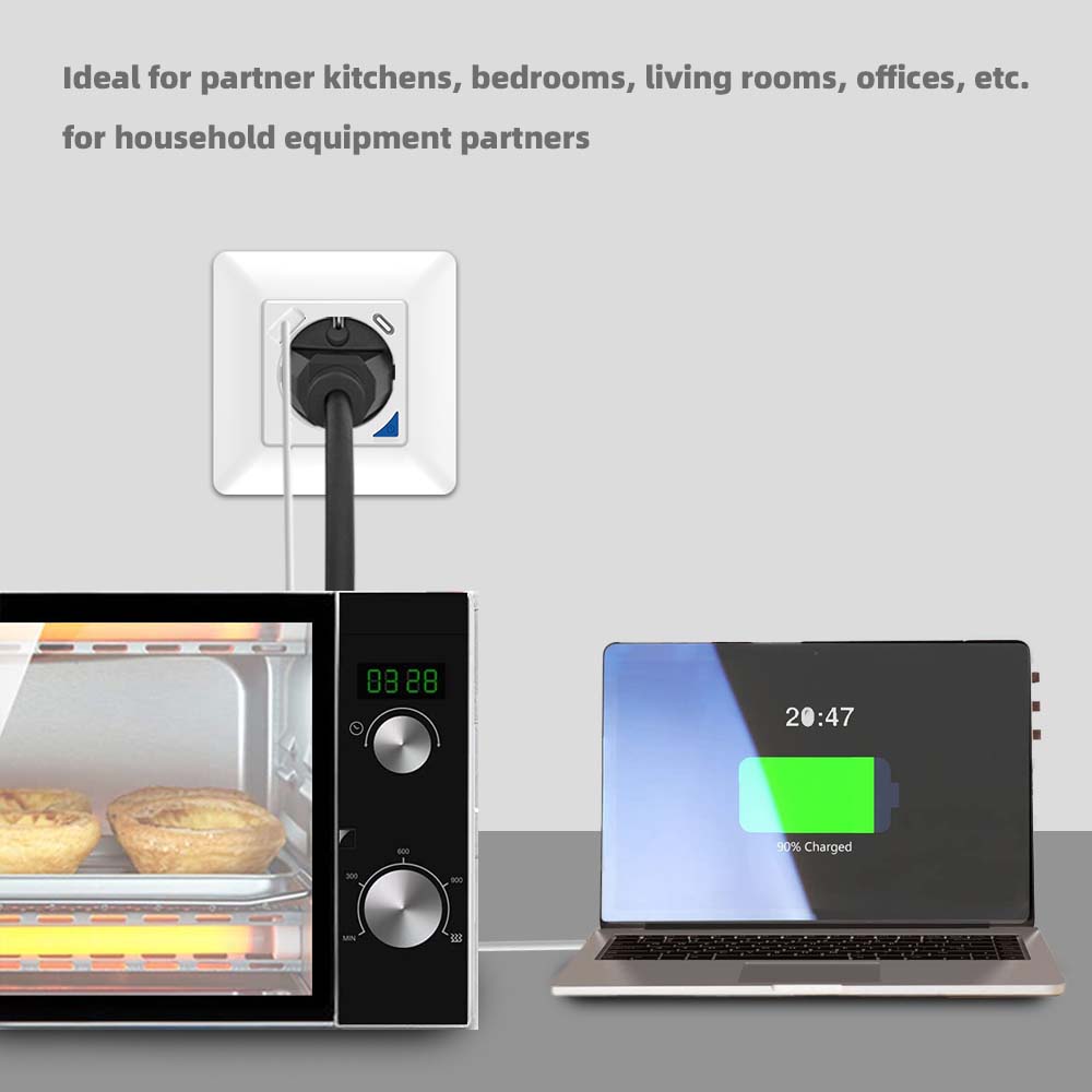 RSH WIFI Wireless Smart Electric 16A Outlet Socket Tuya 20W with USB Type C Wifi smart EU inwall wall socket plug