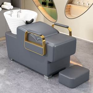Modern Black <b>Salon</b> <b>Furniture</b> Shampoo Backwash Unit Sink Station Washing Hair Bed Tilting Ceramic Sink With Adjustable Seat - Product Image 2