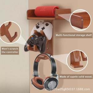 Wooden Wall Mounted <b>Storage</b> <b>Rack</b> Game Controller Holder Headphone Stand Solid <b>Wood</b> 3 Tier Punch Free Lacquered Finish - Product Image 2
