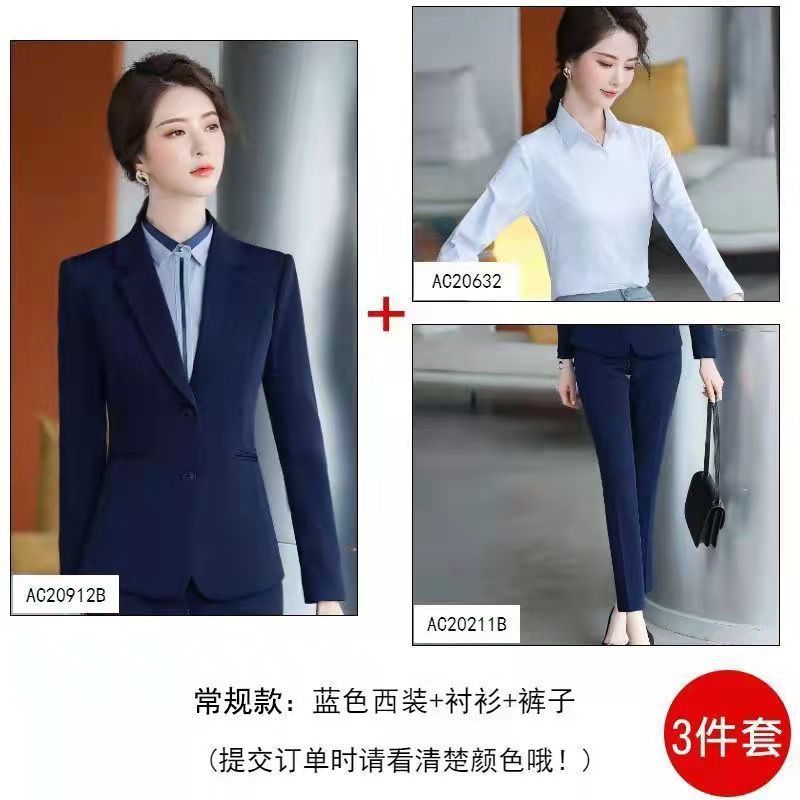 Blue suit, white shirt, and trousers