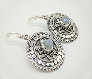 Boucles d'oreilles en pierre de lune arc-en-ciel naturelle, faites à la main, en argent sterling 925, bijoux pour femmes, luxe, style bohème, boucles d'oreilles en pierres précieuses de créateur - Product Image 1