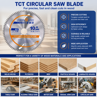 Lame de scie circulaire TCT de 10 pouces 60T pour la coupe du bois massif, du contreplaqué, du MDF, du panneau de particules, lame de scie à bois en carbure de tungstène