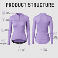 Suministro al por Mayor de Maillots de Ciclismo Ligeros de Manga Larga para Mujer, Color Morado, con Media Cremallera, Personalización con Nombre de Equipo y Logotipo, Servicio OEM