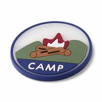 Patch en caoutchouc PVC souple 3D personnalisé, motif feu de camp, pour extérieur, badge tactique de camping avec boucle auto-agrippante pour veste et sac à dos