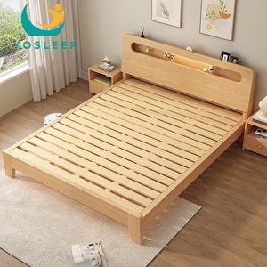 Kích thước đầy đủ giường gỗ rắn khung phòng ngủ chính 1.2 1.5 1.8m giường đôi cơ sở hiện đại ký hợp đồng gia đình nhỏ giường đơn bằng gỗ - Product Image 1