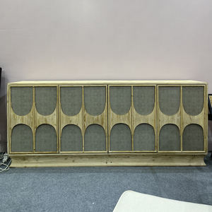 Vitrina de Pino Reciclado Sólido de Estilo Francés Vintage con 8 Puertas - Product Image 1