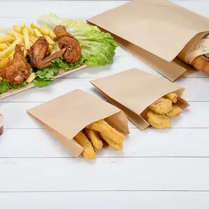 Custom wholesale disposable snack oil-proof kraft paper bag fried food packing hamburger chicken chop bag with logo