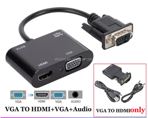 Estéreo 3,5mm y <span class=keywords><strong>VGA</strong></span> a HDMI-compatible + <span class=keywords><strong>VGA</strong></span> Adaptador de pantalla dual 1-IN 2-Out Splitter 1080P Converter para Lenovo Laptop Desktop PC - Product Image 4