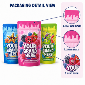Bolsa de Mylar Personalizada de 3.5g, Resellable, a Prueba de Niños, a Prueba de Humedad y Olores, para Dulces Comestibles y Gomitas - Product Image 3