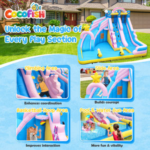 Toboggan aquatique gonflable Cocofish 6 en 1, parc aquatique pour enfants - Mur d'escalade, piscine à jets d'eau pour fête d'anniversaire dans la cour - Product Image 3
