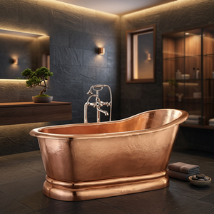 Baignoire rectangulaire de luxe en cuivre avec finition patinée, autoportante, finition nickel poli, portable, pliable, design écologique - Product Image 2
