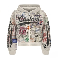 Sweat à capuche personnalisé en coton French Terry épais, coupe ample, effet vieilli, imprimé DTG sur toute la surface, délavé à l'acide vintage, avec strass