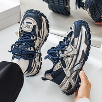 Baskets Chunky Vintage Homme Effet Vieilli, Tige en PU Premium, Semelle Épaisse en Caoutchouc à Profil Profond, Chaussures Robustes à Lacets pour Homme, Idéales pour l'Extérieur