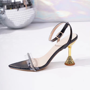 2024 Summer Korean Style Fashionable Transparent Rhinestone with High Heel Sandals Women's Party High Heels - Product Image 6