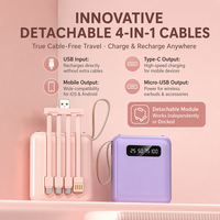 Mini Power Bank 10000mAh 20000mAh avec 4 câbles intégrés Chargeur portable QC4.0 CE FCC Format de poche pour téléphone iOS Android