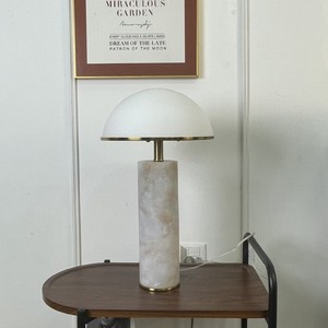 White Mushroom <b>Table</b> <b>Lamp</b> Marble <b>Base</b> Led Warm Light E27 Switch Control For Living Room Bedroom Study Bedside - Product Image 2
