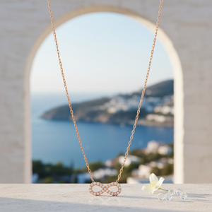 <b>Infinity</b> Design Clear Zircon Stone Charm Necklace Turkish Handmade Wholesale 925 Sterling Silver Jewelry - Product Image 3
