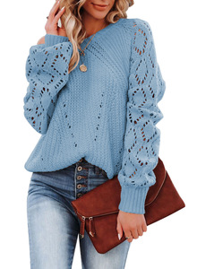 Jersey informal de talla grande para <span class=keywords><strong>mujer</strong></span>, suéter, Tops, cárdigan de punto de <span class=keywords><strong>lana</strong></span> Merino transpirable, Top largo de invierno de manga hueca, Color sólido - Product Image 4