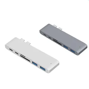 USB-C محور 6 في 1 USB 3.0 المحور الفاصل محول الطاقة منفذ SD/TF قارئ بطاقات وتغ كومبو محول للماك بوك Type C أوسب هاب
