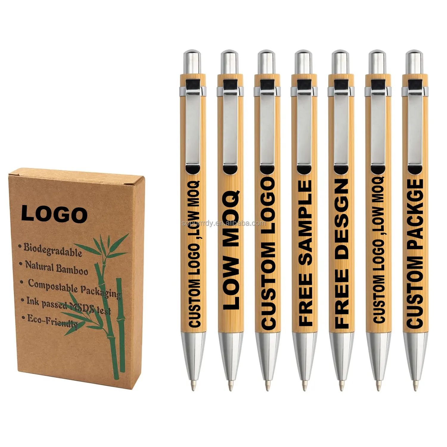 Cadeau promotionnel stylo à bille rétractable en bois de bambou écologique Logo personnalisé Logo gravé au laser 1 Mm stylo à encre noire et bleue