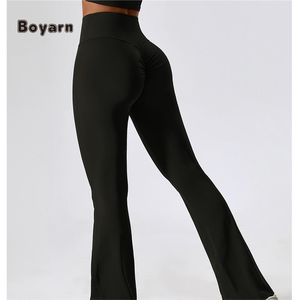 Boyarn Ropa Deportiva Femenina Pantalones de Yoga de pierna ancha Sensación desnuda Elástico Cintura alta Acampanado Sólido Sexy Levantamiento de glúteos Pantalones de entrenamiento - Product Image 4