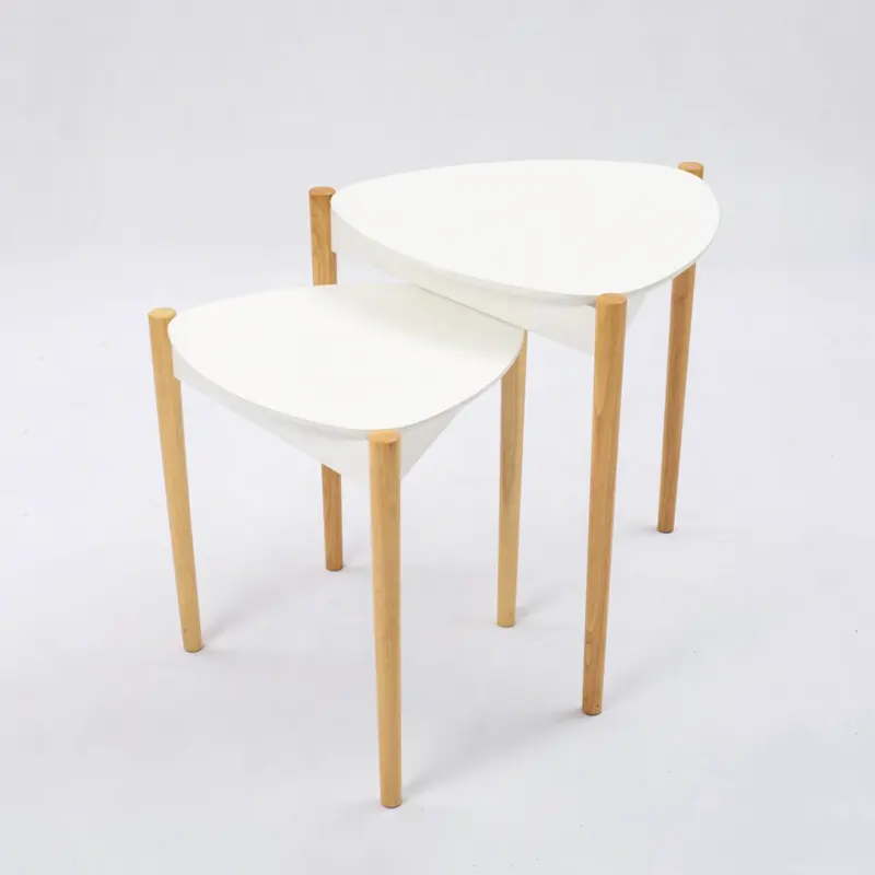 Muebles nórdicos de bambú para el hogar, Juego de 2 mesas de centro con extremo triangular de anidación, mesa lateral minimalista moderna para sala de estar