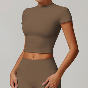 Vente en gros de haute qualité été Yoga sport à manches courtes Gym entraînement séchage rapide <span class=keywords><strong>O</strong></span> cou femmes Yoga haut pour les femmes - Product Image 4