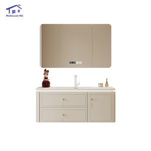 White bathroom vanity fresh and elegant smart mirror cabinet PVC waterproof cabinet body - Product Image 3