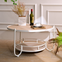 Table basse ronde en bois et métal de style européen moderne INNOVA Home avec étagère extensible pour salon