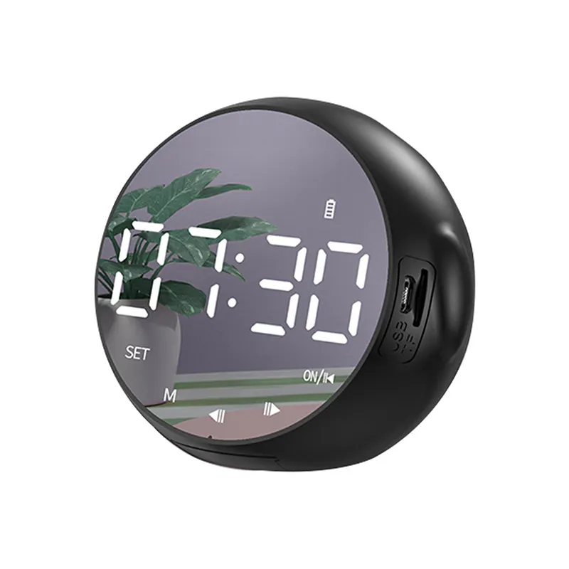 Mirror Alarm Clock BT Speaker Mini Smart Wireless Speaker With FM Radio And LED Screen Display