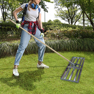 JH-Mech Niveau à <span class=keywords><strong>gazon</strong></span> Poussoir de pelouse Manche en bois Jardin Cour de golf Terrain de baseball Râteau de <span class=keywords><strong>nivellement</strong></span> de pelouse en acier au carbone - Product Image 6