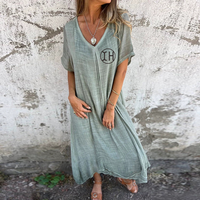 Robe décontractée à manches courtes et col en V pour femmes personnalisées robe longue décontractée respirante en coton et lin robes de plage modestes d'été