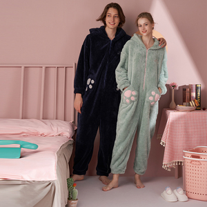 Winter Fashion Womens Cute <strong>Onesie</strong> Pajamas Hooded Casual <strong>Couple</strong> Sleepwear Coral Fleece <strong>Onesie</strong> - Product Image 2