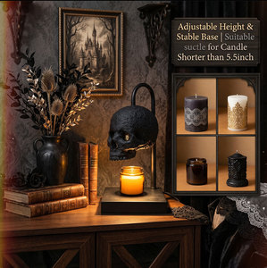 Lampe Chauffe-<span class=keywords><strong>Cire</strong></span> Électrique Noire Gothique Crâne d'Halloween, à Intensité Réglable et Minuteur, Lampe d'Aromathérapie Sans Flamme - Product Image 3