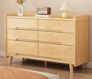 Midcentury Modern Solid Wood <b>Dresser</b> <b>6</b> <b>Drawers</b> Storage Cabinet Bedroom Furniture Light Natural Finish Flat Panel Design - Product Image 2