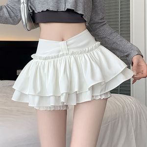 High Waist Women's White Satin A-Line Cake Skirt Solid Color Anti-Exposure Mini Skirt - Product Image 1