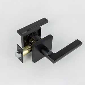 Door Lock Handle Set Black Square 3 Lever Lock Zinc Alloy Heavy Duty Tubular Lever Lock