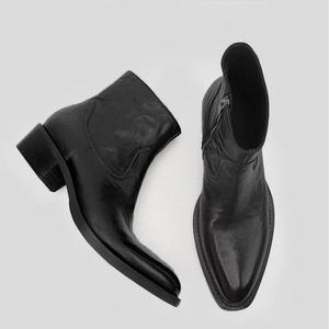 Botas de Tobillo con Cremallera de Cuero Genuino Negro, Punta Puntiaguda, Zapatos de Otoño para Hombre a la Moda, Suela de Goma, Entresuela de PU - Product Image 3