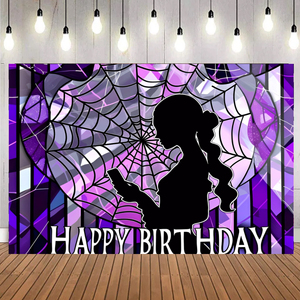Telón de Fondo Decorativo con Estampado de Telaraña Morada para Fiesta de Cumpleaños de Niña, Póster, Pancarta - Product Image 1