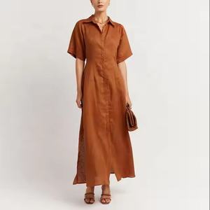 Vestidos de Verano Vintage Personalizados OEM, Vestido Camisero Largo Informal de Lino y Algodón Transpirable para Mujer, Ideal para Vacaciones - Product Image 2