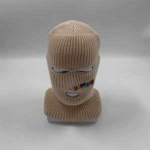 Máscara de esquí de material acrílico de punto al por mayor sombrero de máscara de Ciclismo de cara completa de 3 agujeros con bolsa de dólar blanco bordada - Product Image 5